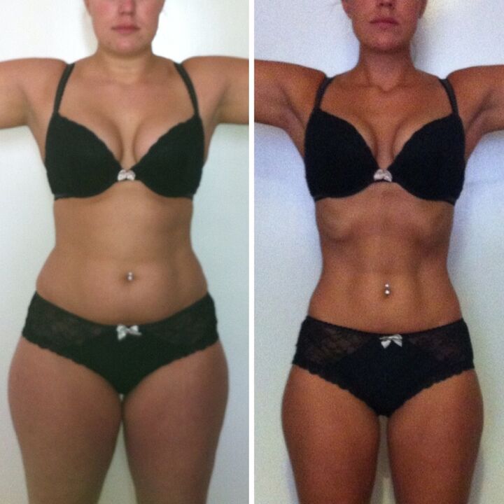 Резултат на губење на тежината за една недела девојка со помош на диета и вежбање